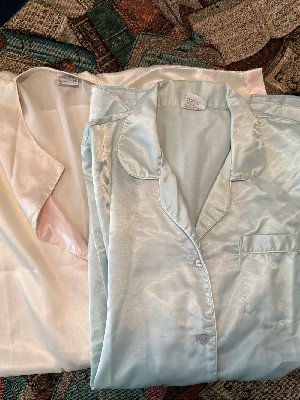 Light Blue Satin Pajama Top with Notched Collar